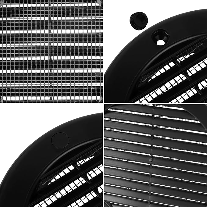 Repa Market 4 Inch (Opening) Black Round Air Vent Cover - Pack of 10 Plastic Fresh Air Intake Vent - Grill Cover with Nylon Mesh Screen - Wall or Ceiling HVAC Return Air Register - Modern Soffit Vents