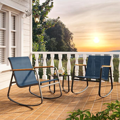 3-Piece Outdoor Rocking Bistro Set, Patio Furniture Set, 2 Rocking Chairs - Image 6