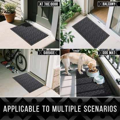 Yimobra Outdoor Runner Rug 72x24, All-Season Waterproof Doormat Outdoor Entrance, Heavy Duty Non-Slip Outside Commercial Grade Door Mat, Easy Clean, Black Gray