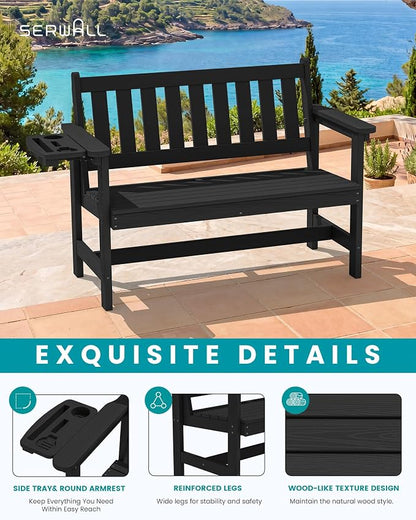 SERWALL HDPE Outdoor Bench, Weatherproof Porch Bench, 2 Pack, Suitable - Image 4