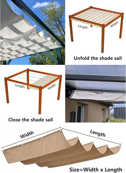 Retractable Wave Sun Shade Cloth 7' x 26' Sun Shade Sail Waterproof Polyester - Image 5