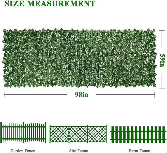 iCover Artificial Ivy Privacy Fence Screen, 59x98in Strengthened Joint Prevent Leaves Falling Off, Faux Hedge Panels Greenery Vines, Decorative Fences for Outdoor Garden