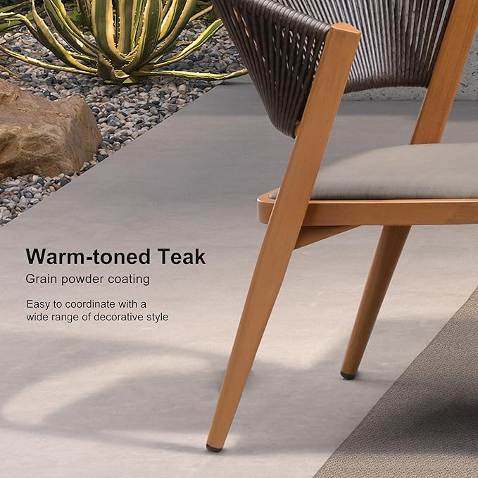 PURPLE LEAF 7-Piece Patio Dining Set Outdoor Furniture Rectangular Table and Chairs Set with Aluminum Frame and Teak-Finish for Garden Deck Backyard Kitchen Deep Teak Outdoor Set with Counter Stools
