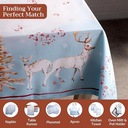 Maison d' Hermine Table Cloth Rectangle Table 100% Cotton 70 x 90 Inches Fall Tablecloth Reusable Everyday Use for Thanksgiving Christmas Decorations Dining Farmhouse Party (Fairy Tale Forest)