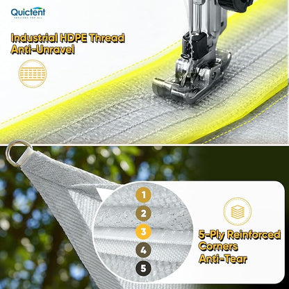 Quictent Sun Shade Sail for Patio w/Hardware Kit 185GSM 24x24ft Gray | Square - Image 6