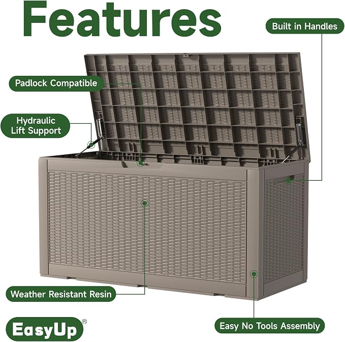 120 Gallon Waterproof Resin Outdoor Storage Box, Weatherproof Outdoor Bin - Image 3