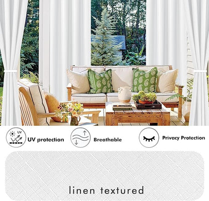 Linen Outdoor Curtains for Patio Waterproof 4 Pcs 54x84 In White | Light - Image 3