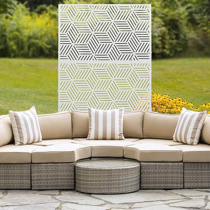 Outdoor Privacy Screen Freestanding, 36" W x 71.5" H Outdoor Decorative Screen Backyard Privacy Fence for Patio Garden Balcony Porch, White Rhombic Panels