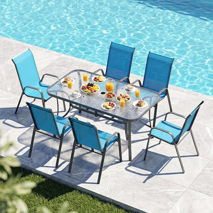 MAMIZO Patio Dining Chairs, Stackable Textilene Chair Set of 6, Sky Blue | - Image 9