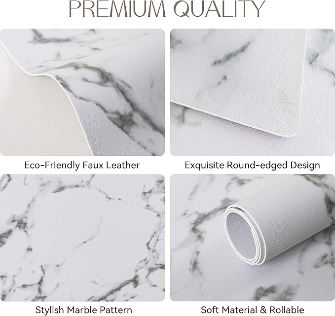 Romanstile Vinyl Placemats Set of 6-12 X 17 Inch - Heat Resistant Place Mats 100% Waterproof Oilproof Wipeable Reversible Faux Leather Table Mats for Kitchen, Dining, Party, Outdoor, Marble