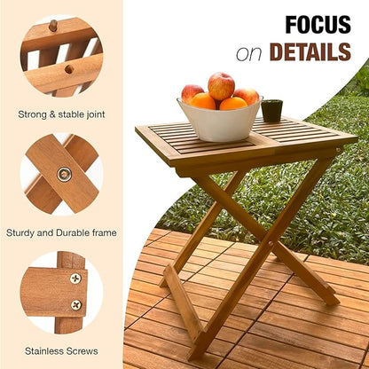 Folding Wooden Side Table – Premium Portable Foldable Table for Outdoor & Indoor Use, Patio, Camping & Small Spaces – Perfect with Adirondack Chairs – Golden Teak Finish