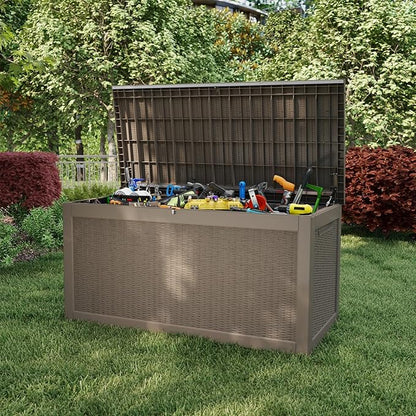 310 Gallon Lockable Outdoor Storage Box – Waterproof Resin Deck Box for Patio Furniture, Garden Tools, Pool Accessories (Gray)