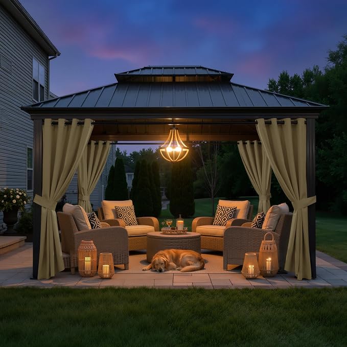 Outdoor Curtains W52 x L95 Inch Cream Beige, 1 Panel | Waterproof Light - Image 7