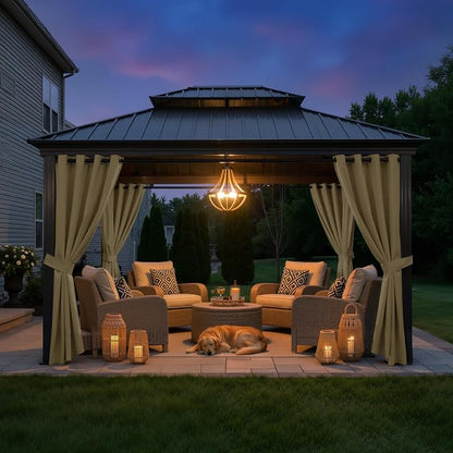 Outdoor Curtains W52 x L95 Inch Cream Beige, 1 Panel | Waterproof Light - Image 7