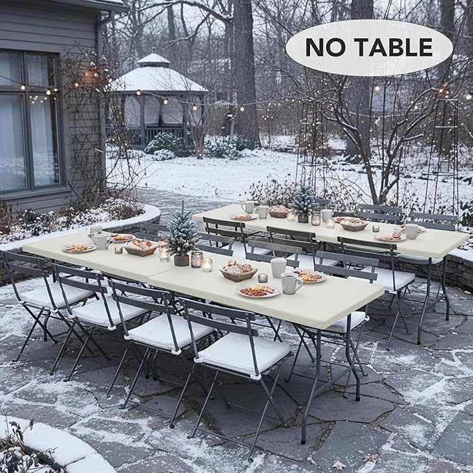 LUSHVIDA 6 Packs Vinyl Tablecloths with Flannel Backing for 4ft Rectangle Folding Table Cloths - Waterproof Plastic Picnic Table Covers with Elastic Corners, 30x48 inch, Ivory