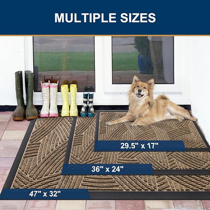 Smiry Front Door Mat Outside Entrance, Heavy Duty Sturdy Natural Rubber Doormat, Trap Dirt and Moisture, Easy Clean Low Profile Mats for Indoor Outdoor Entry, Interwoven Stripes (29.5x17, Brown)