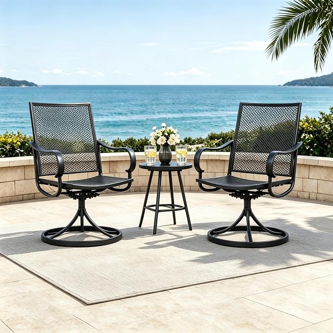 Outdoor Patio Dining Chairs Set of 2, All-Weather Metal Mesh Chairs by Unknown