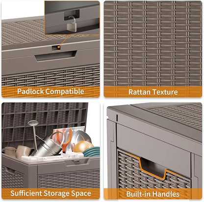 32 Gallon Outdoor Storage Box, Large Resin Deck Box for Patio Cushions, Garden Tools, Pool Accessories, Waterproof and Lockable Design, Storage Bench for Backyard & Deck(Gray)
