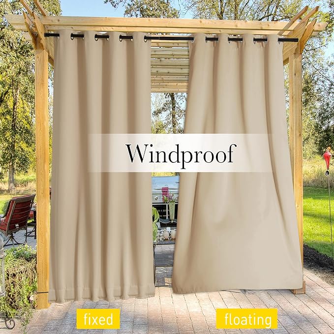 NICETOWN Weighted Curtains for Patio Waterproof W66xL84 Biscotti Beige | Gazebo - Image 6