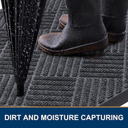 Smiry Front Door Mat Outside Entrance, Heavy Duty Outdoor Indoor Natural Rubber Doormat, Non Slip, Trap Dirt and Moisture, Easy Clean, Low Profile Patio Porch Entryway Mat, 29.5x17, Dark Grey