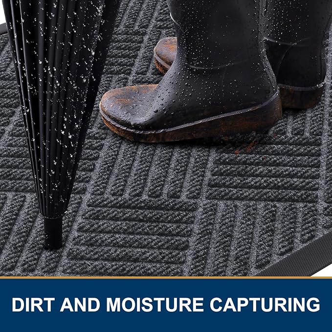 Smiry Front Door Mat Outside Entrance, Heavy Duty Outdoor Indoor Mat, Natural Rubber Doormat, Non Slip, Trap Dirt and Moisture, Easy Clean, Low Profile Patio Porch Entryway Mat, 47x23, Dark Grey
