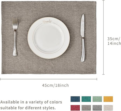 BALCONY & FALCON Placemats Set of 6 Faux Linen Cloth Place Mats Washable Waterproof Wrinkle Resistant Table Placemats for Dining Kitchen Farmhouse Indoor & Outdoor Use(Taupe Gray, 13.8”x 17.7”