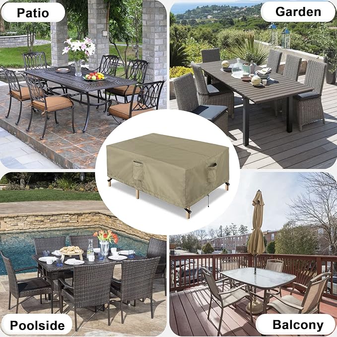 OutdoorLines Outdoor Waterproof Patio Table Furniture Set Covers - Rectangle Couch Sectional Cover Outside Weatherproof Patio Furniture Covering for Deck, Lawn and Backyard 130"L x 84"W x 28"H, Camel