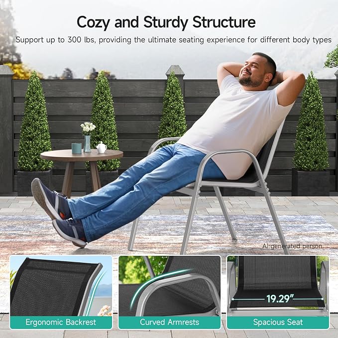 Patio Chairs Set of 6, All Weather Outdoor Dining Chairs | Stackable Dining - Image 7
