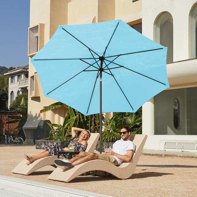 JEAREY 9FT Outdoor Patio Umbrella, Market Umbrella, Sky Blue | Outdoor Table - Image 2