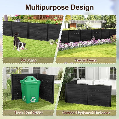 Giantex 4 Panels Outdoor Privacy Screen, 48''W x 45''H Air Conditioner Fence with Stakes, HDPE Decorative Trash Can Enclosure, Outdoor Fences for Garden Patio Lawn AC Unit Pool Pump, Black