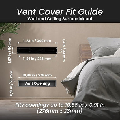 Repa Market 2-Pack Black Air Vent Cover 12" x 2" Inch (Outer Dimensions) - Steel Return Air Grilles - for Ceiling and Sidewall - HVAC - with Protection Screen (11.81" x 1.97" Inch)
