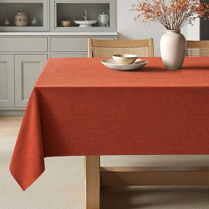 MIULEE Burnt Orange Linen Polyester Tablecloth Fall Thanksgiving 60x84 Inch Rectangle Table Cloth Waterproof,Stain Resistant & Wrinkle Resistant for Dining Party Wedding