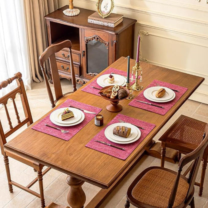 KXN Placemats Set of 8, Dual-Layer Thickened Faux Linen Table Mats, Heat Resistant & Wrinkle-Free, Machine Washable Cloth Place Mats for Kitchen Dining Indoor Outdoor (Pink)