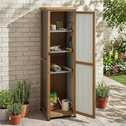 Tall Outdoor Storage Cabinet, Weatherproof Wooden Garden Potting Bench - Image 2