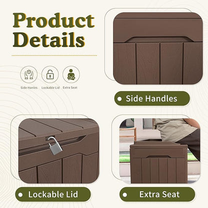 Devoko 31 Gallon Waterproof Outdoor Storage Box Resin Deck Box Lockable and UV Resistant for Patio Furniture,Garden Tools (Brown)