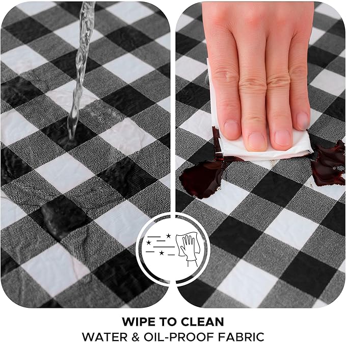 Nasitos 2 Pack Gingham Vinyl Tablecloth 60x102 Inch-Rectangle Picnic Table Cover Waterproof Vinyl Plastic Table Cloth, Black and White Checkered Flannel Backed Tablecloth for Parties, Dinner, Outdoor