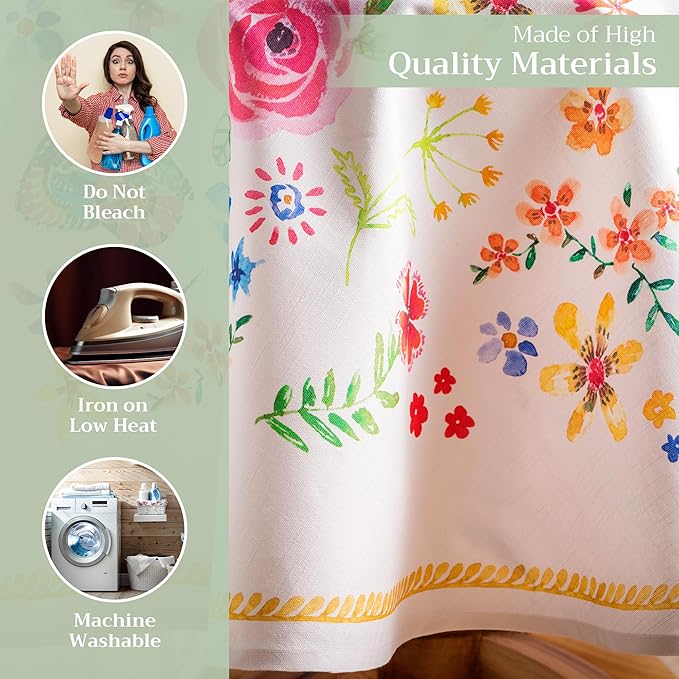 Maison d' Hermine Table Cloth Round Table 100% Cotton 63 Inches Tablecloth Reusable Decorative for Dining Room, Farmhouse, Home, Party, Festive & Wedding Spring Summer - Happy Florals - Sweety