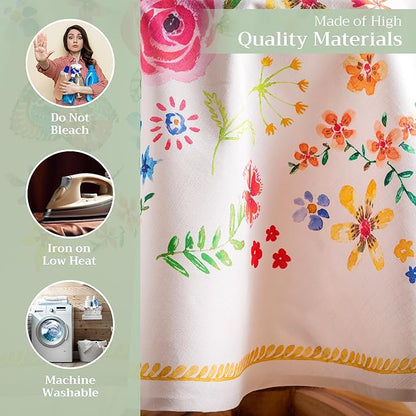 Maison d' Hermine Table Cloth Round Table 100% Cotton 63 Inches Tablecloth Reusable Decorative for Dining Room, Farmhouse, Home, Party, Festive & Wedding Spring Summer - Happy Florals - Sweety