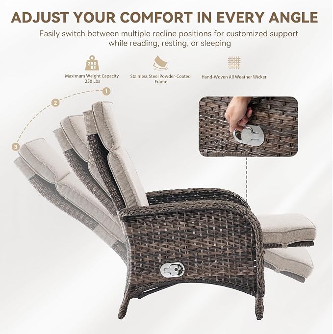 Zero Gravity Wicker Patio Recliner Chairs Set of 2 - Image 6