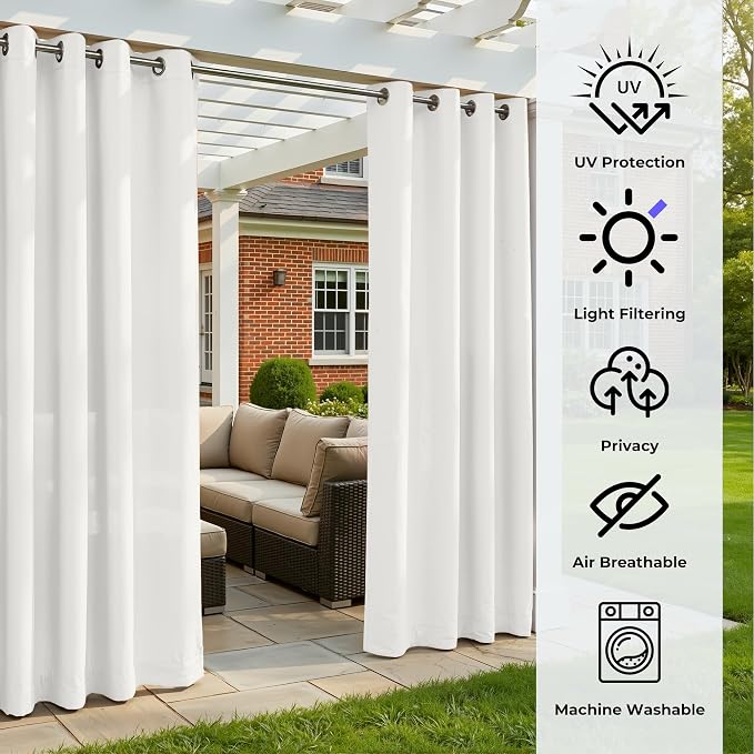 Set of 4 Outdoor Curtains for Patio Waterproof, Breathable Grommet Panels for - Image 4