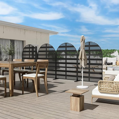 Casaphoria 72" H x 47" W Arched Metal Privacy Screen - Elegant Freestanding Outdoor Screen for Deck, Patio & Balcony - Versatile Decorative Privacy Panels for Home & Garden Use (Black-Harold)