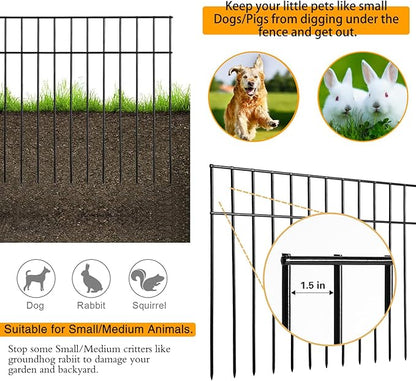 Adavin Small/Medium Animal Barrier Fence,15 Pack 24 in(L)X 15 in(H) Underground Decorative Garden Fencing, Dog Rabbits fences Black Metal Fence Panel Ground Stakes for Outdoor Patio.Total length 30 Ft