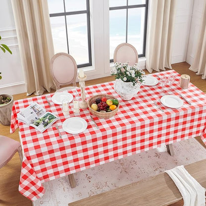 Softalker Gingham Checkered Tablecloth Rectangle - Outdoor Waterproof Buffalo Plaid Table Cloth, Stain Resistant Washable Table Cover for Picnic, Camping, Dining - Red and White, 54 x 120 Inch
