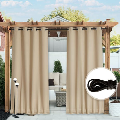 NICETOWN Outdoor Curtains Waterproof Fixed Bottom W52xL95 Biscotti Beige | - Image 7