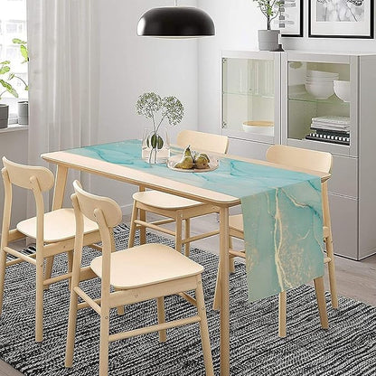 Turquoise Aqua Marble Table Runner, Modern Teal Watercolor Print Table Runner for Coffee Dining Party Wedding Kitchen 13x70in