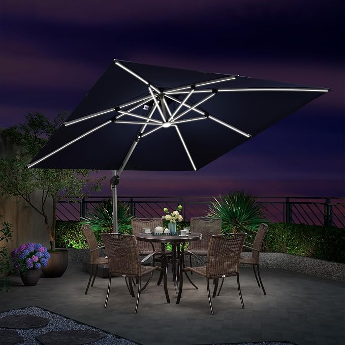 PURPLE LEAF Patio Umbrella 11'X11' Double Top Solar LED Light, Support to by PURPLELEAF