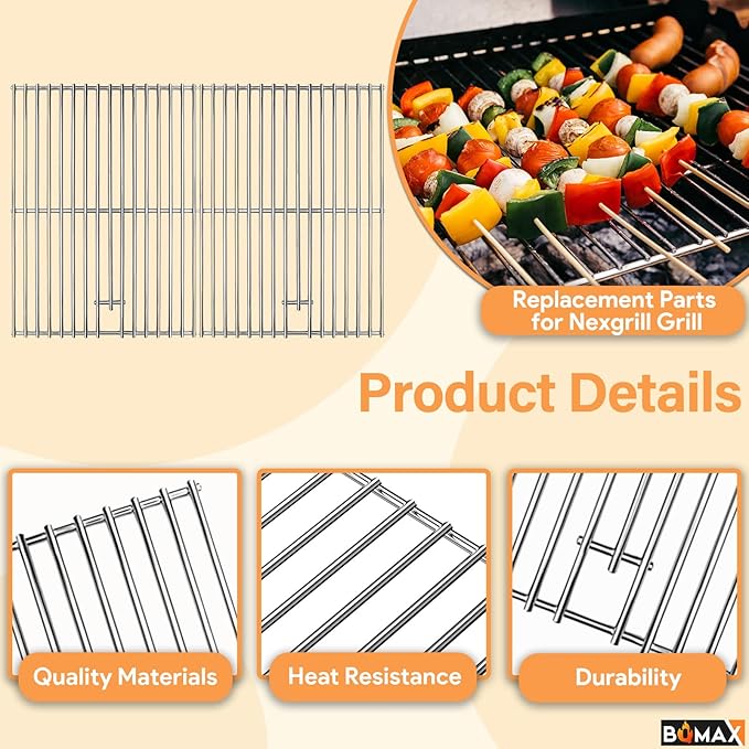 Grill Replacement Parts for Nexgrill 4 Burner 720-0830X, Grill Grate, Grill Burner and Heat Plates for Nexgrill Replacement Parts 4 Burner, Grill Parts Kit for Nexgrill 720-0830X Replacement Parts