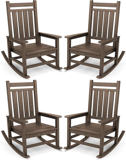 SERWALL Outdoor Rocking Chair Set of 4, HDPE Rocker by SERWALL