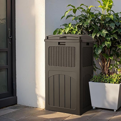 Devoko 33 Gallon Outdoor Trash Can, Hideaway Garbage Bins with Tiered Lid, Waterproof Resin Outside Waste Bins for Patio, Outside Pool, Backyard and Deck(1, Deep Brown)