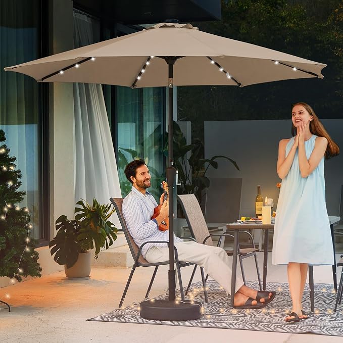JEAREY 9' Patio Umbrella with Solar Lights, LED Umbrella, Tilt & Crank UV - Image 4